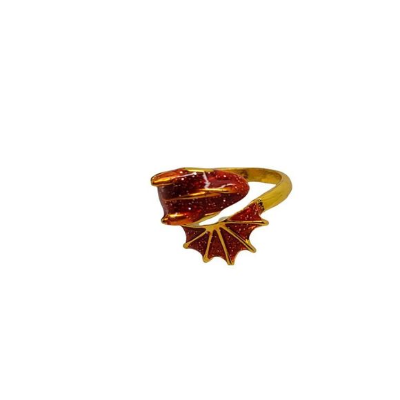 Gold Tone Sparkling Red Enamel Wrap around Dragon Ring Size 7 - Picture 8 of 9